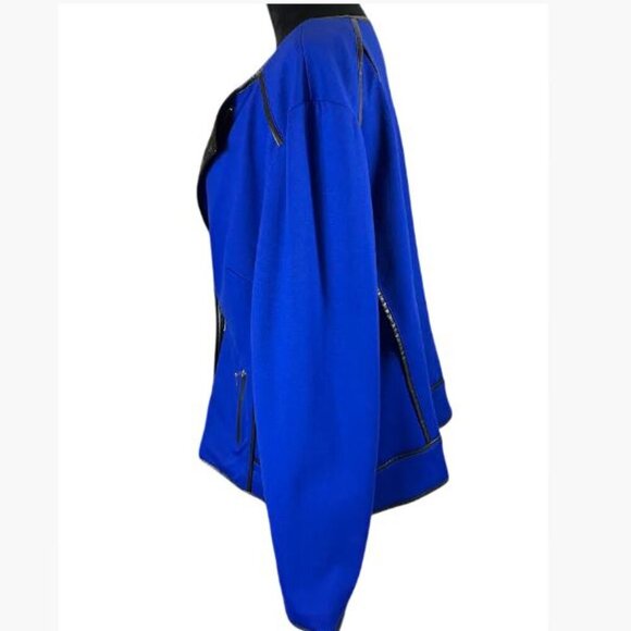 INC Int'l Concepts Cobalt Moto Blazer Jacket with Faux Leather Trim  3X  NWOT - Picture 4 of 10